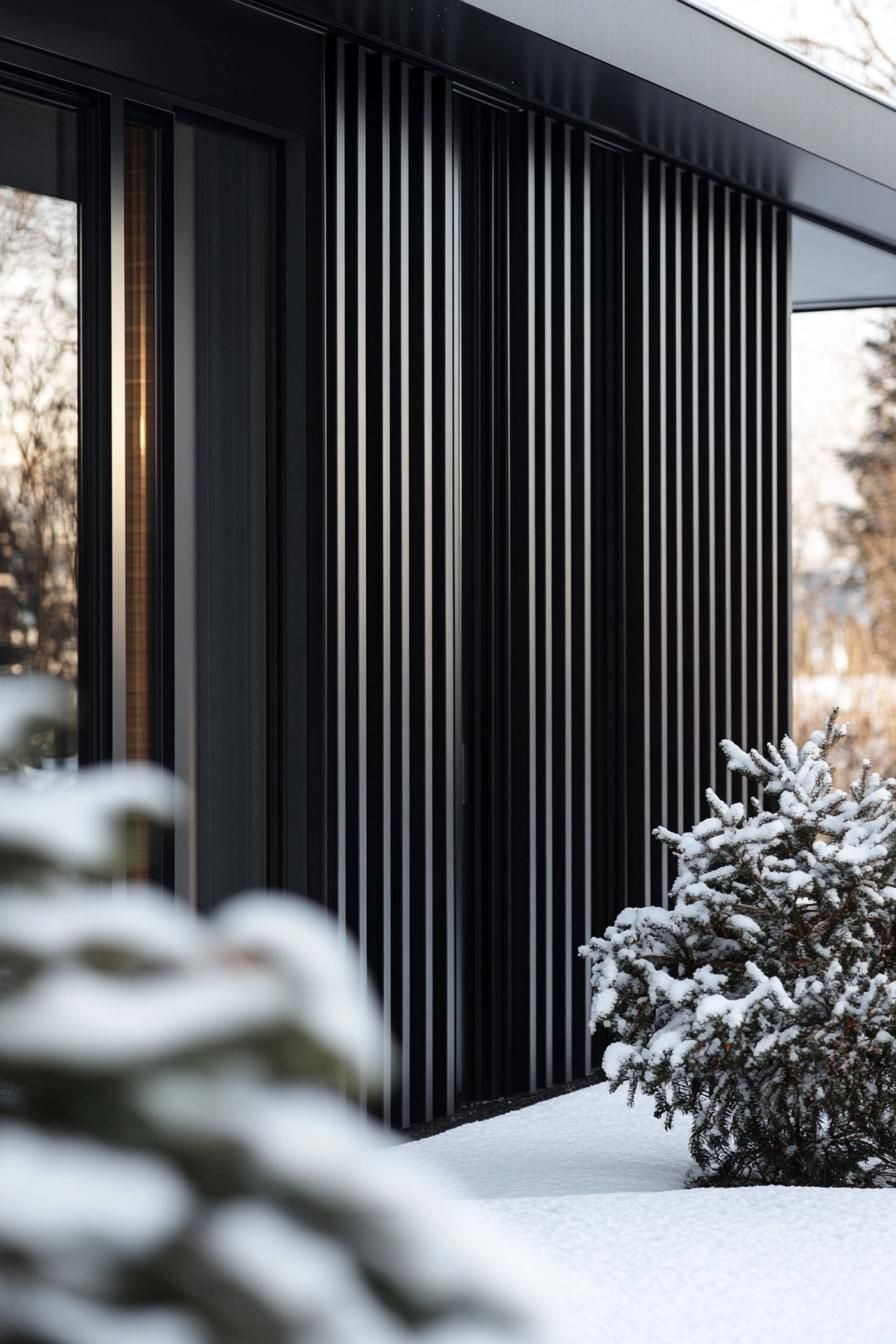 Black Aluminum Facade With Vertical Slats