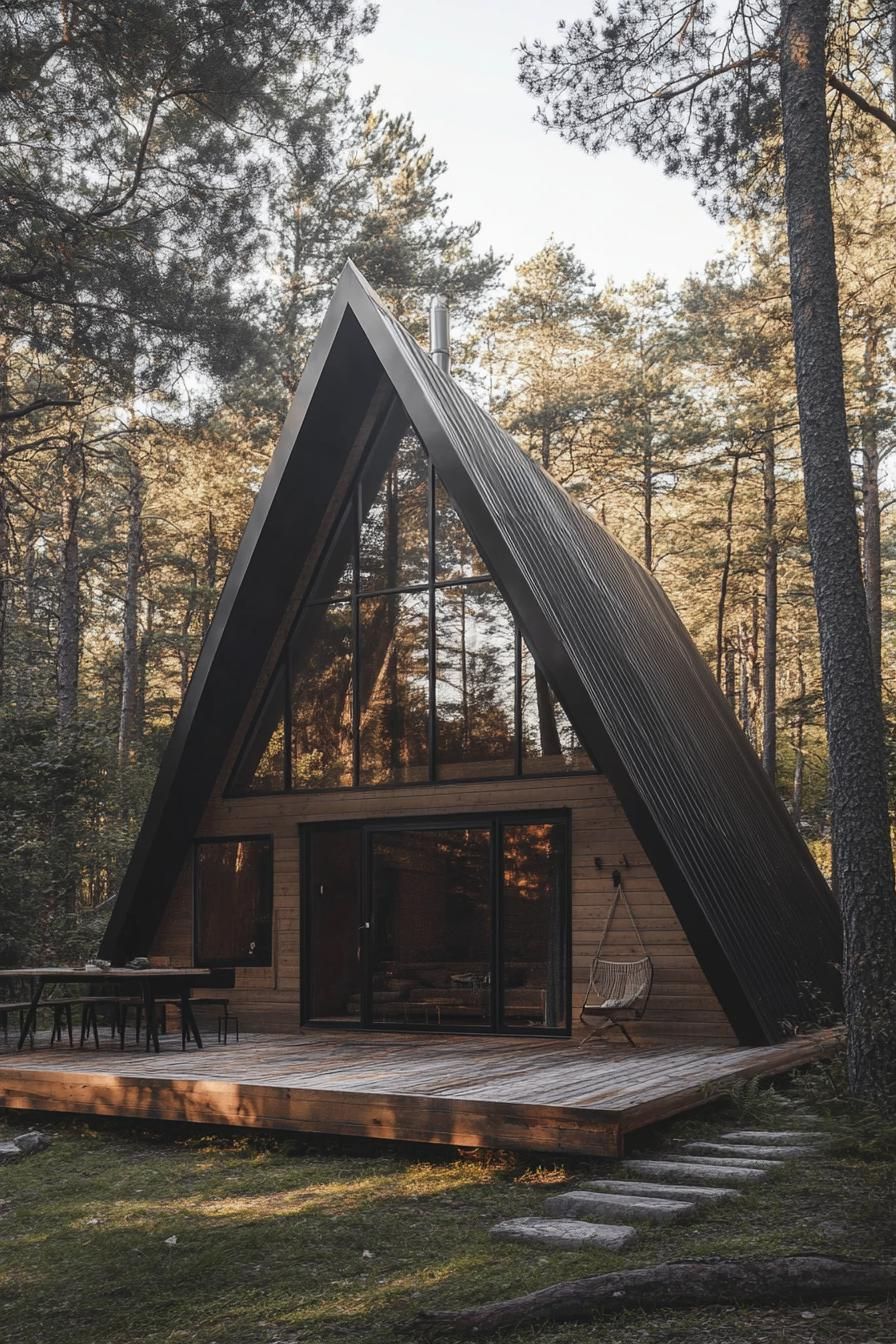 modern forest a frame cabin facade with rustic siding Scandinavian forest 2