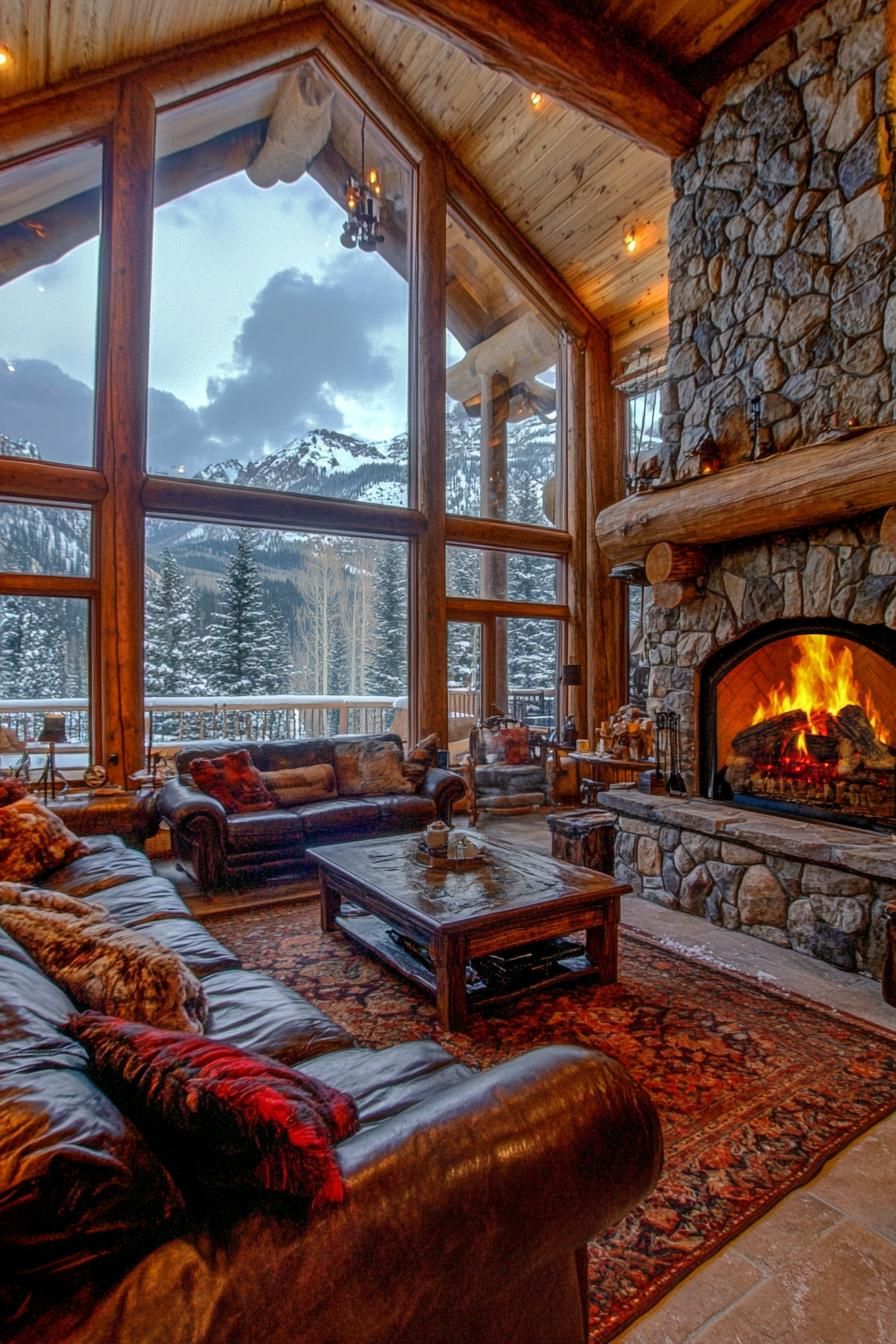 Luxury Mountain Lodge With a Grand Stone Fireplace in the Great Room