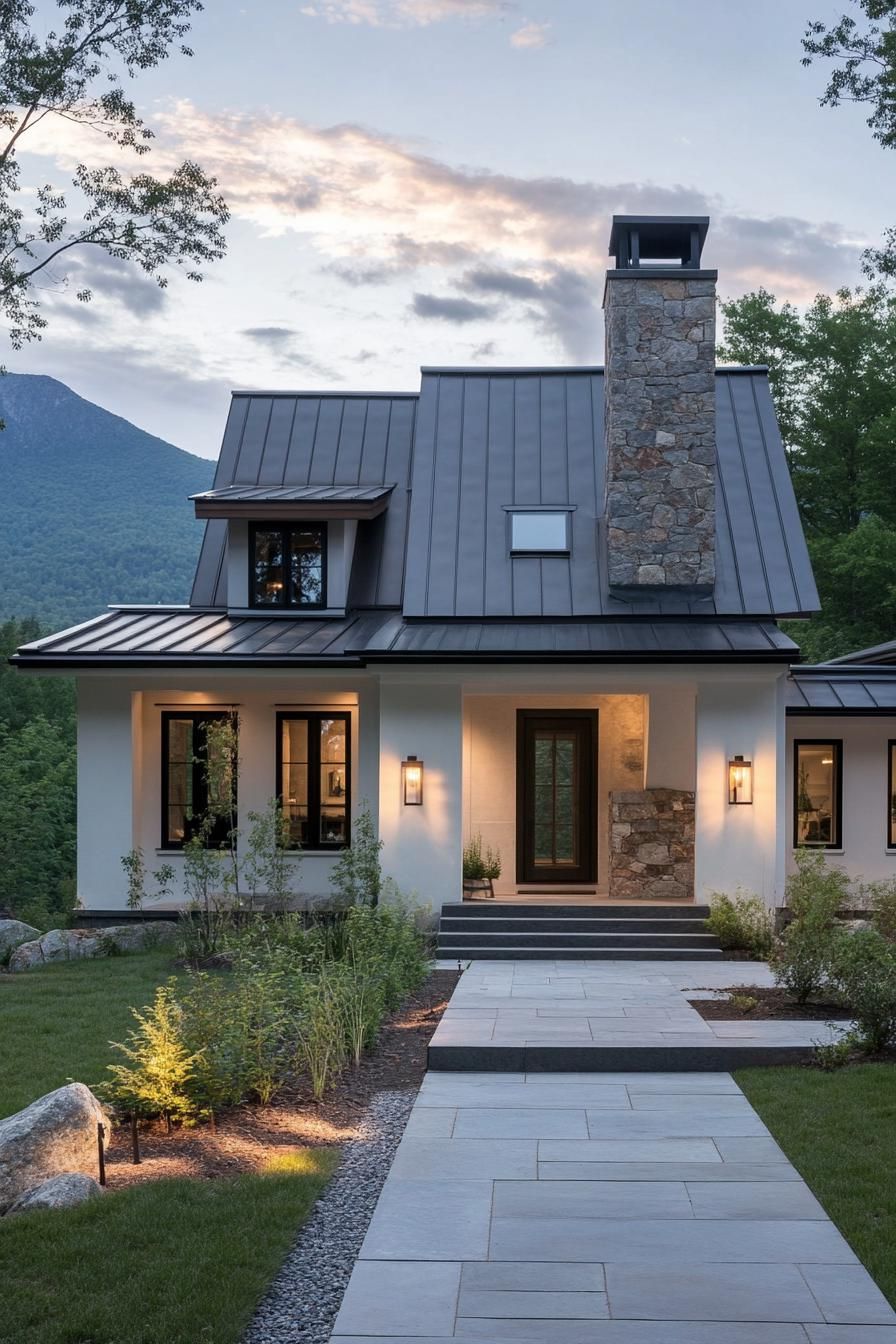 Sleek White Stucco With Black Metal Roof