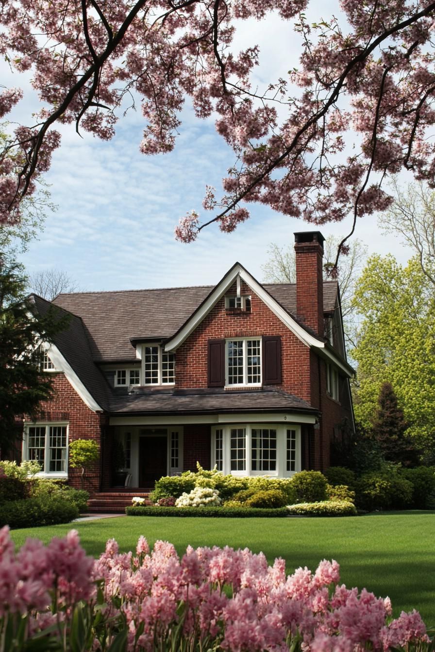 Charming Brick House With Blooming Spring Garden