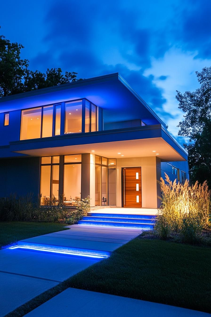modern suburban mansion with LED lighting