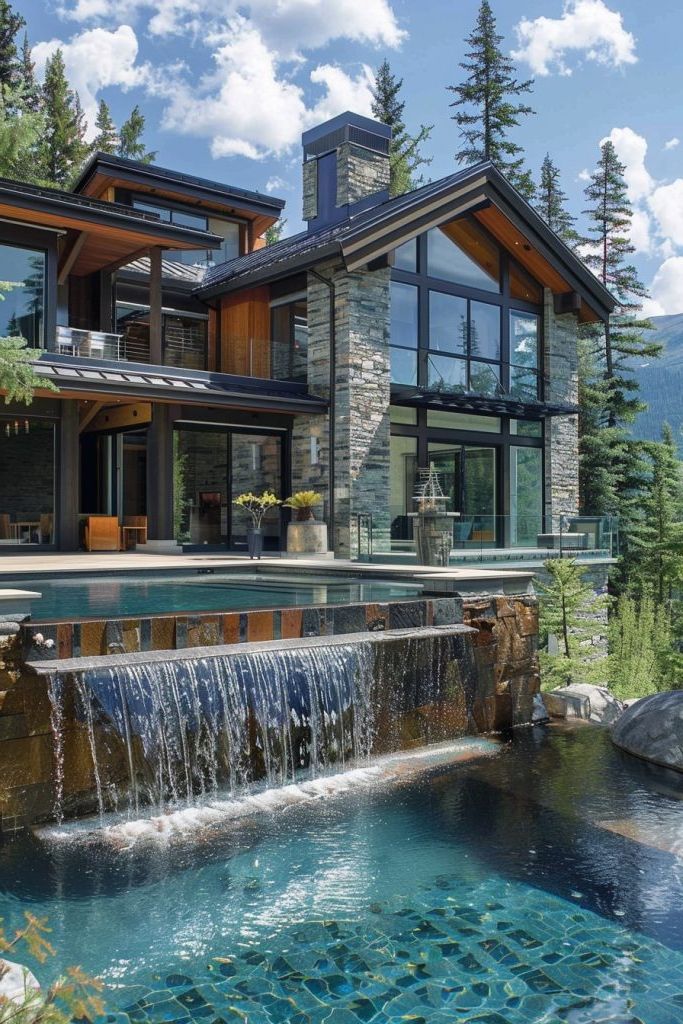 mountain house pools with waterfall
