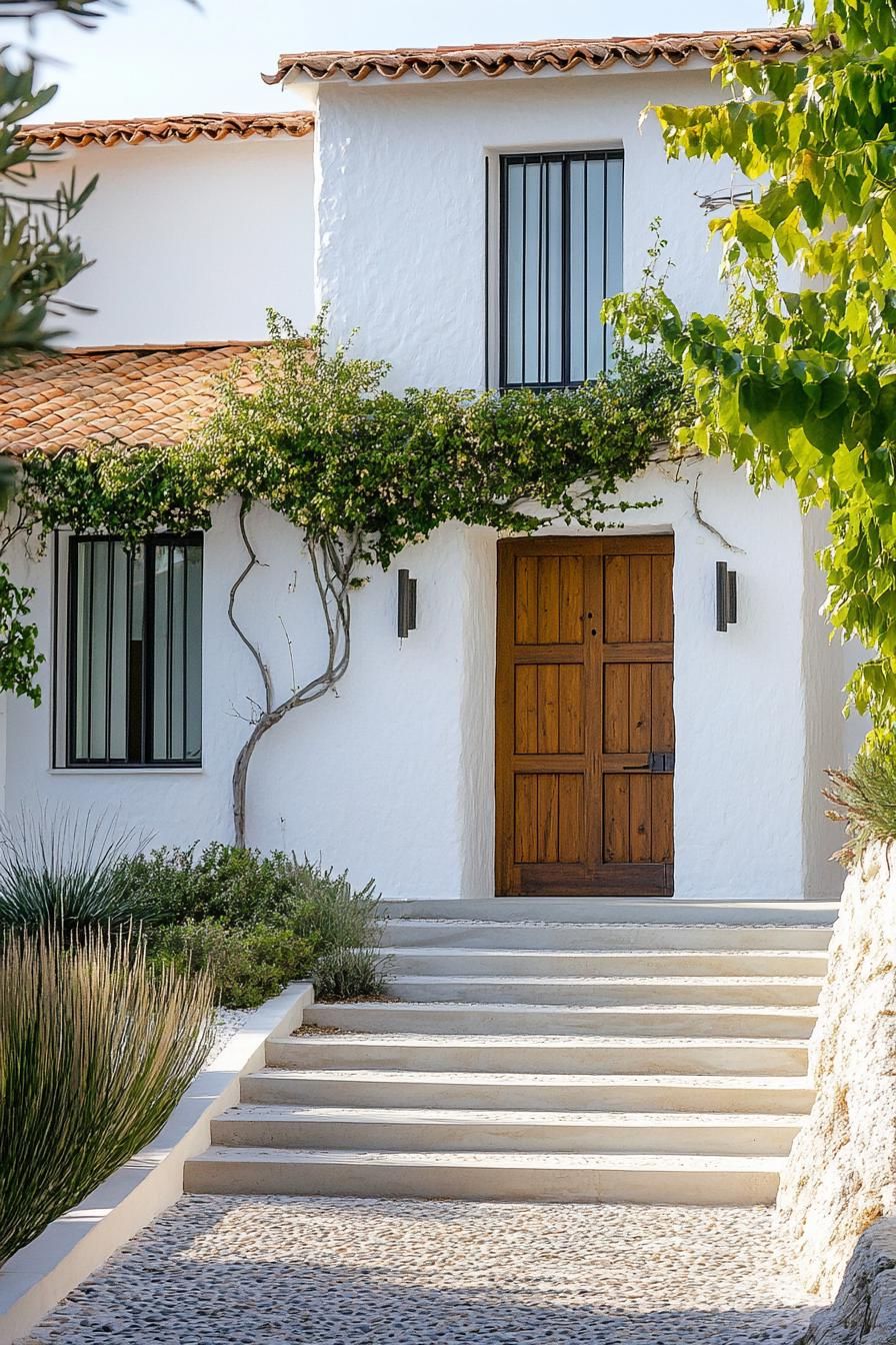 small modern mediterranean house with rustic wooden doors oceanfront town 3