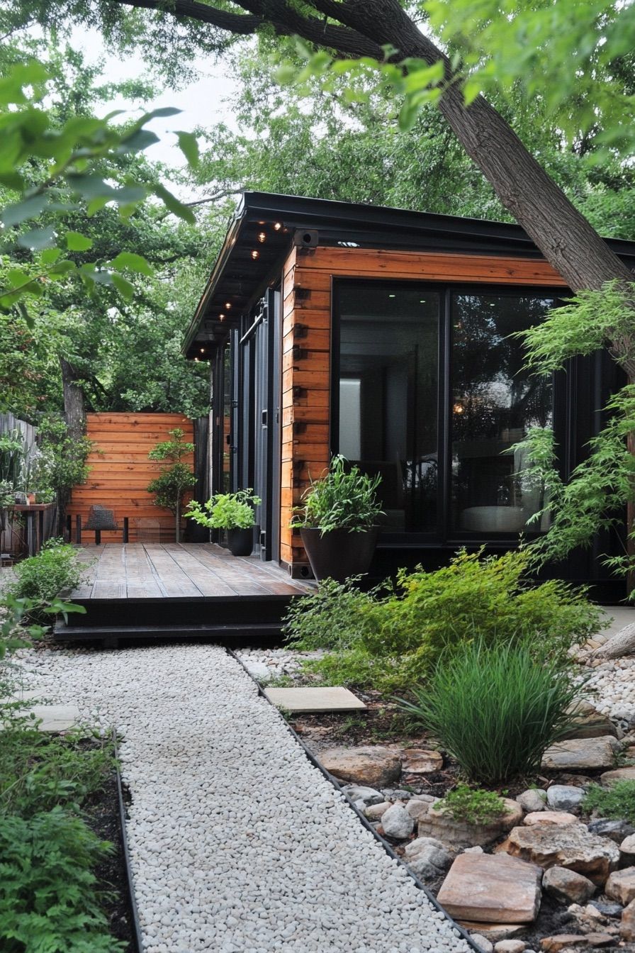 shipping container cabin zen garden 3