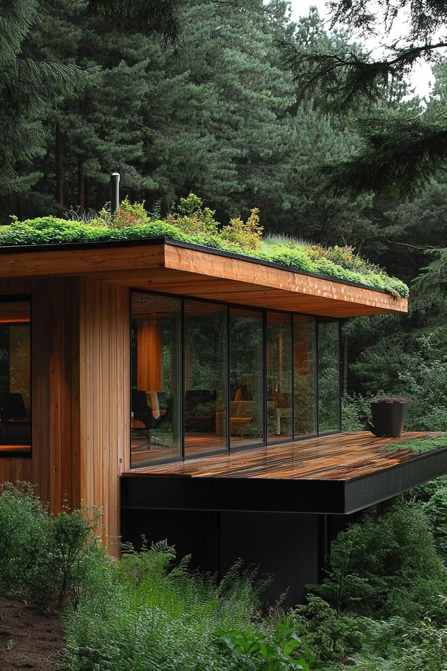 Log Cabin With Living Green Roof