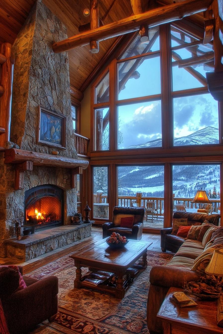 Luxury Mountain Lodge With a Grand Stone Fireplace in the Great Room stunning winter mountain views 2
