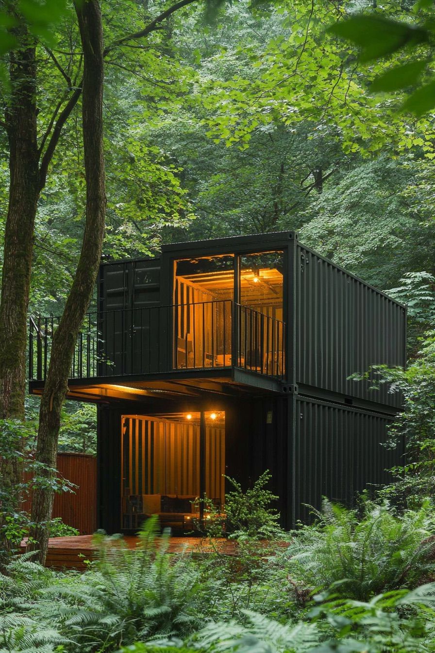 shipping container forest canopy cabin 2