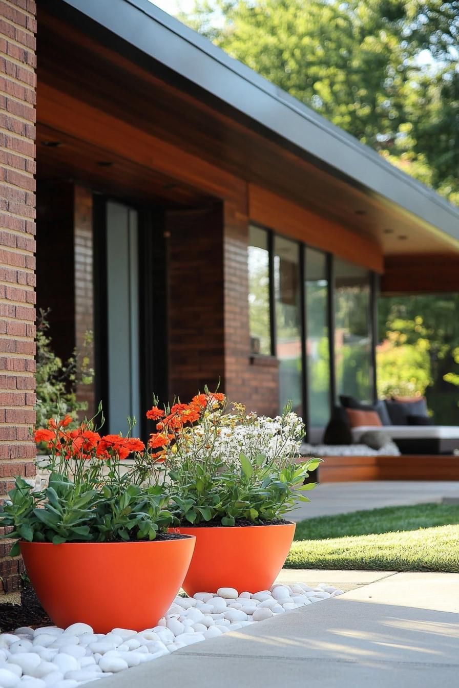 mid century modern house front porch low profile planters