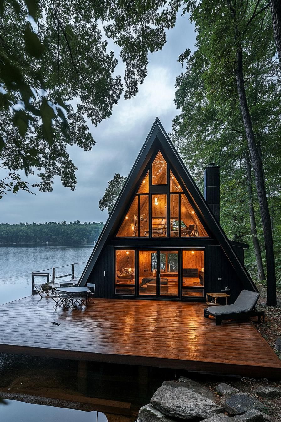 modern tiny a frame home on private lake peninsula