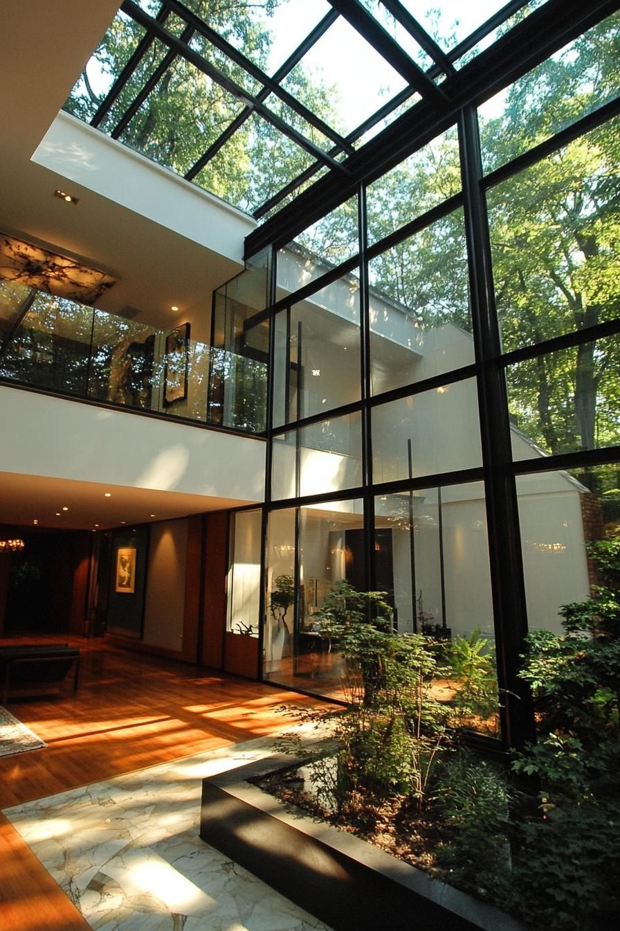 modern suburban mansion with glass atrium