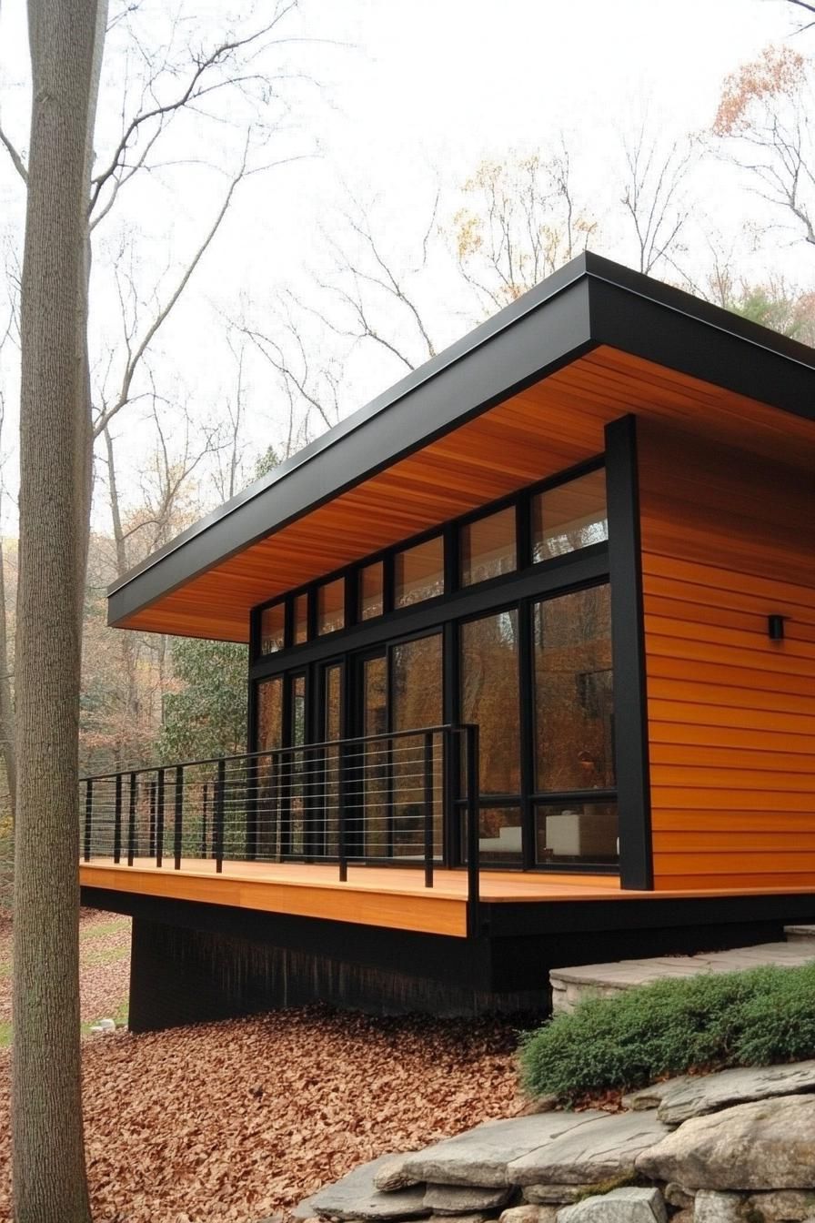 modern wood house with horizontal paneling and black steel trim hillside foundation 2