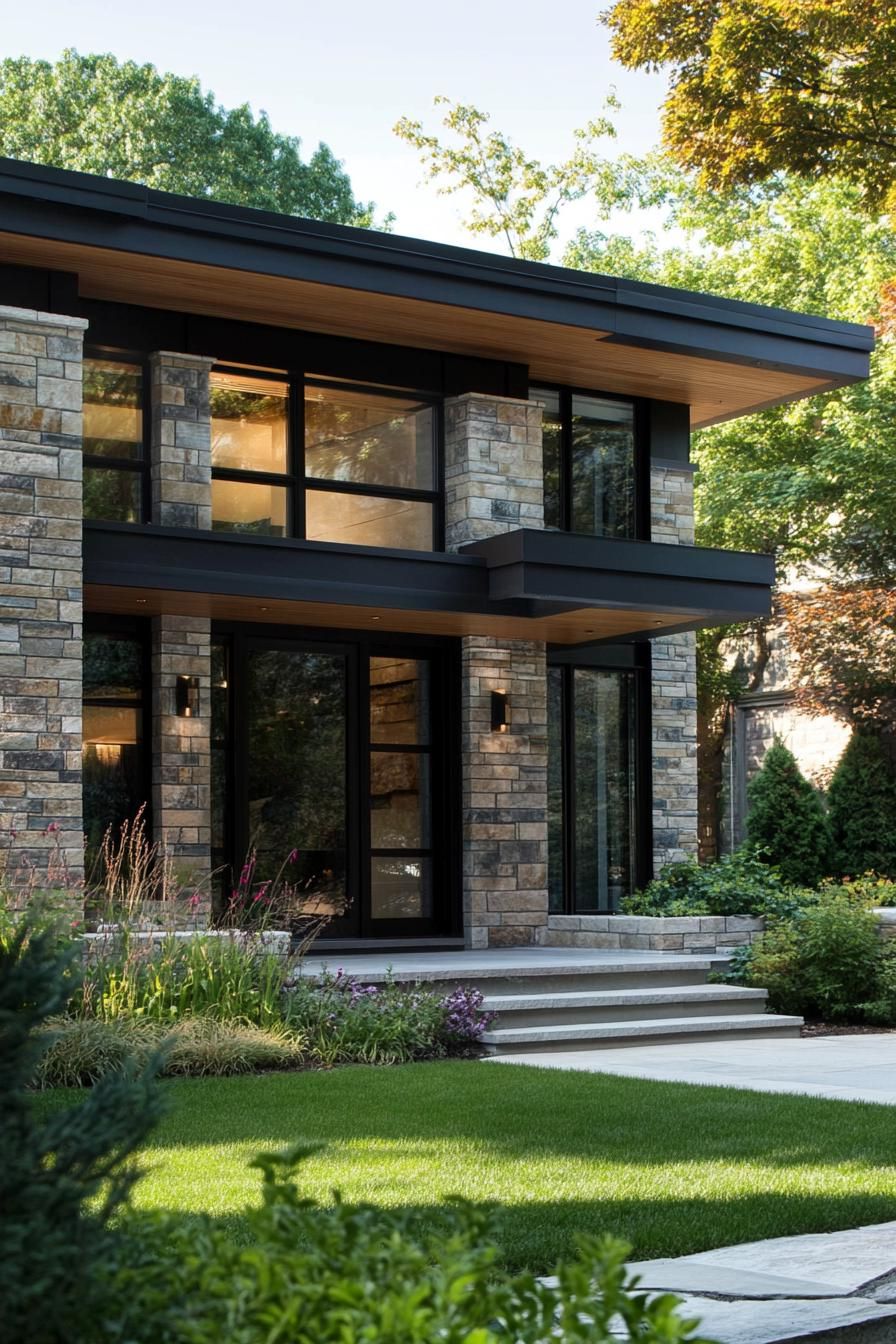 retro style modern house facade stone clad cottage style 2