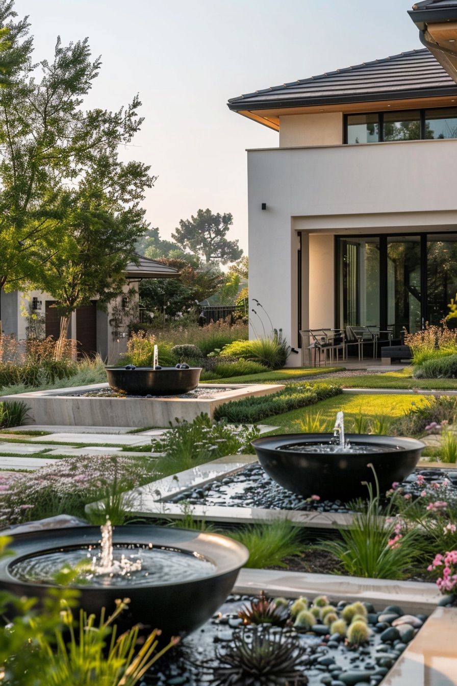 mediterranean house garden bowl fountains