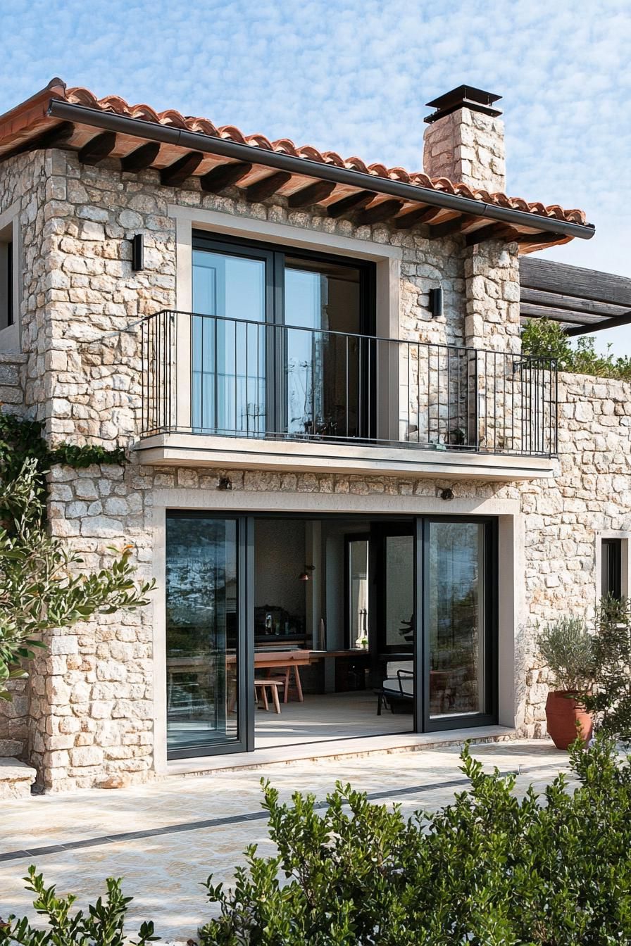 small modern mediterranean house with stone accents Italian shore town 2