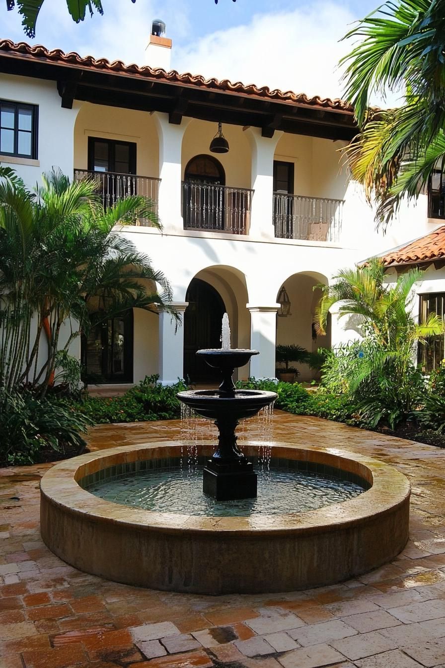 mediterranean revival architecture home central courtyard with a fountain 3