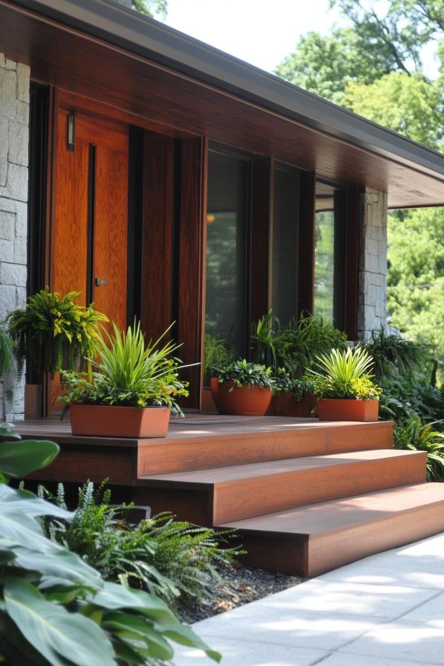mid century modern house front porch low profile planters 2