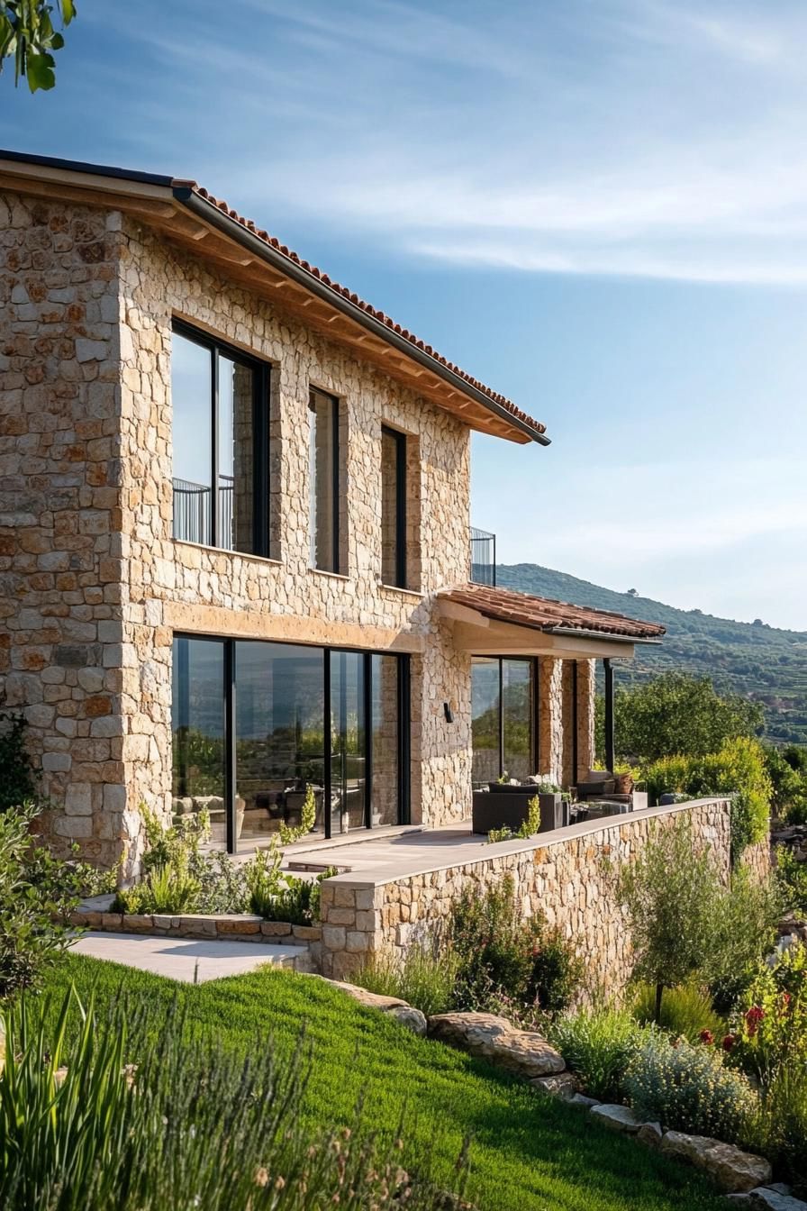 modern French mediterranean house with stone facade beautiful vineyard landscape 3