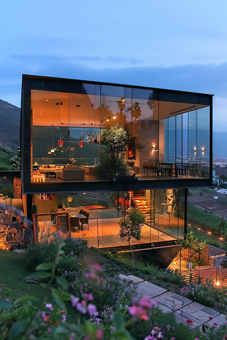 three story glass home