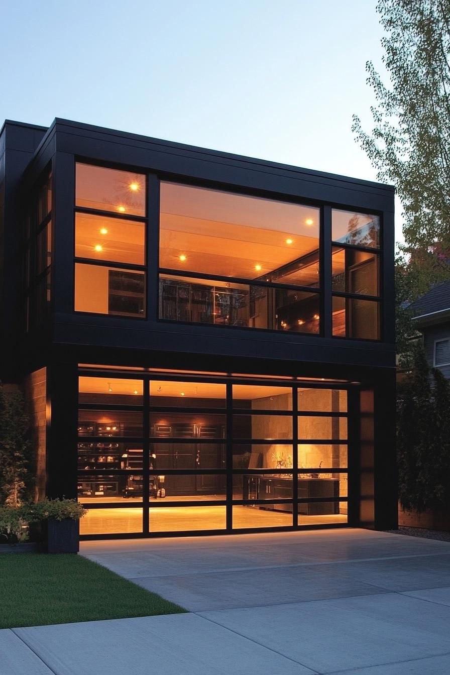 modern separate garage unit with glass doors in a modern yard with aesthetic urban views 2