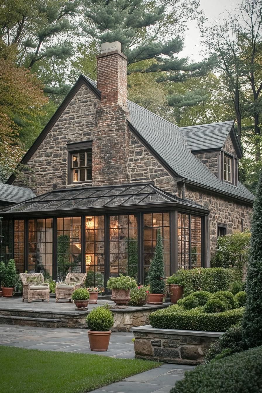Wrap-around Porch With Natural Stone Columns