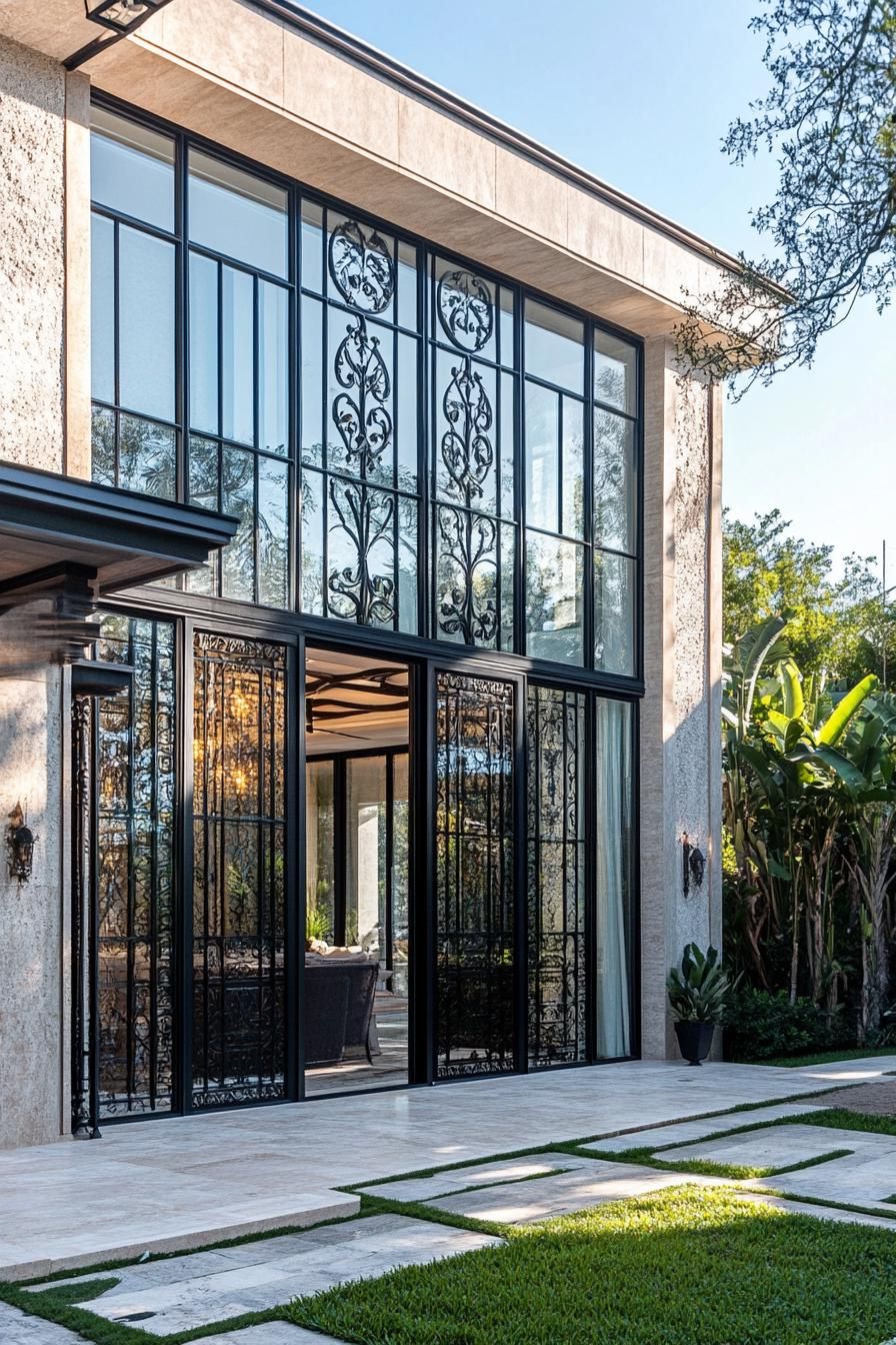 Sleek Glass Facades With Ornate Wrought Iron