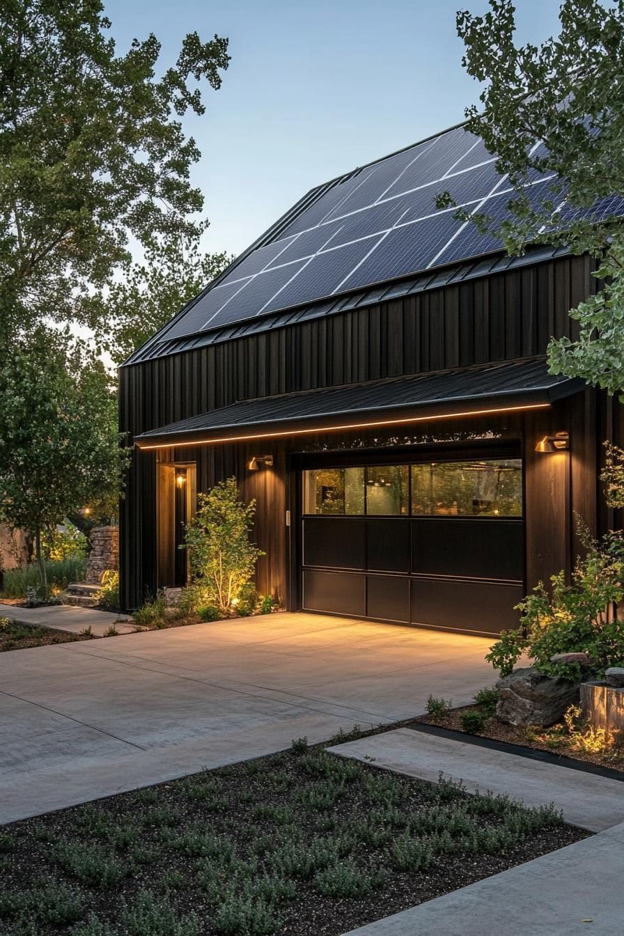 modern garage with solar panel roof separate from house 2