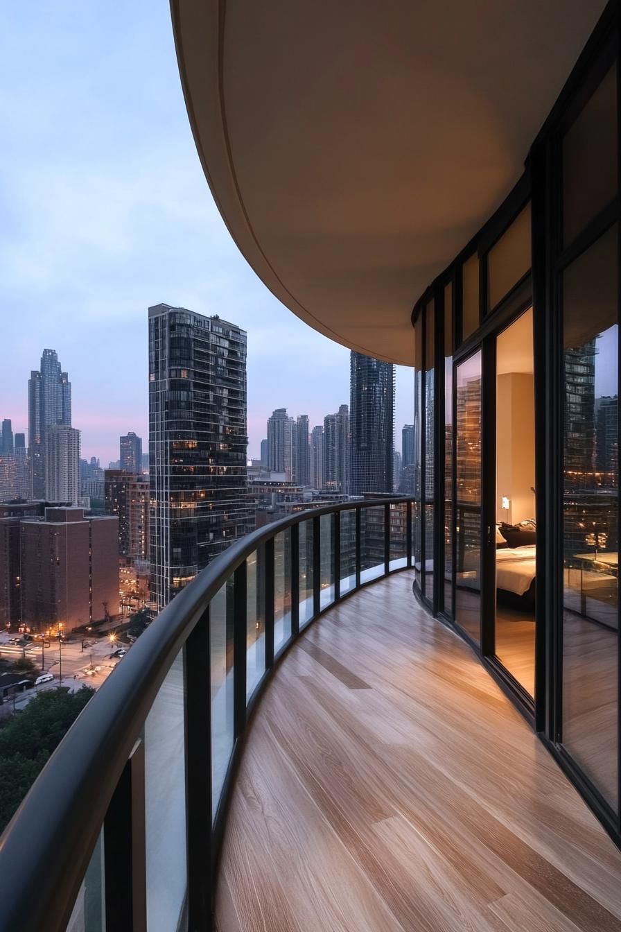 modern apartment curved balcony interior with stunning city skyline views 3