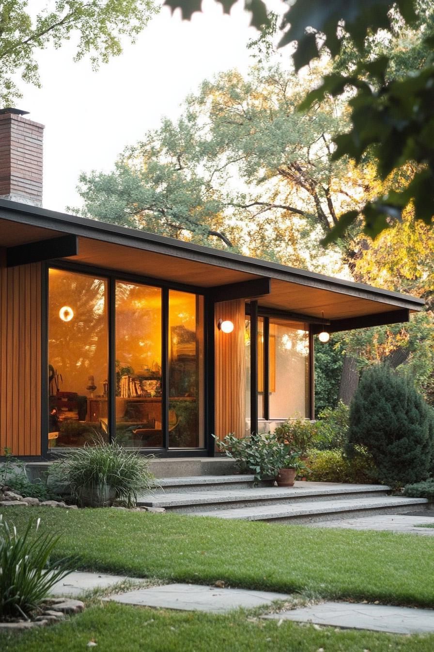 mid century modern house facade big windows with simple frames 2