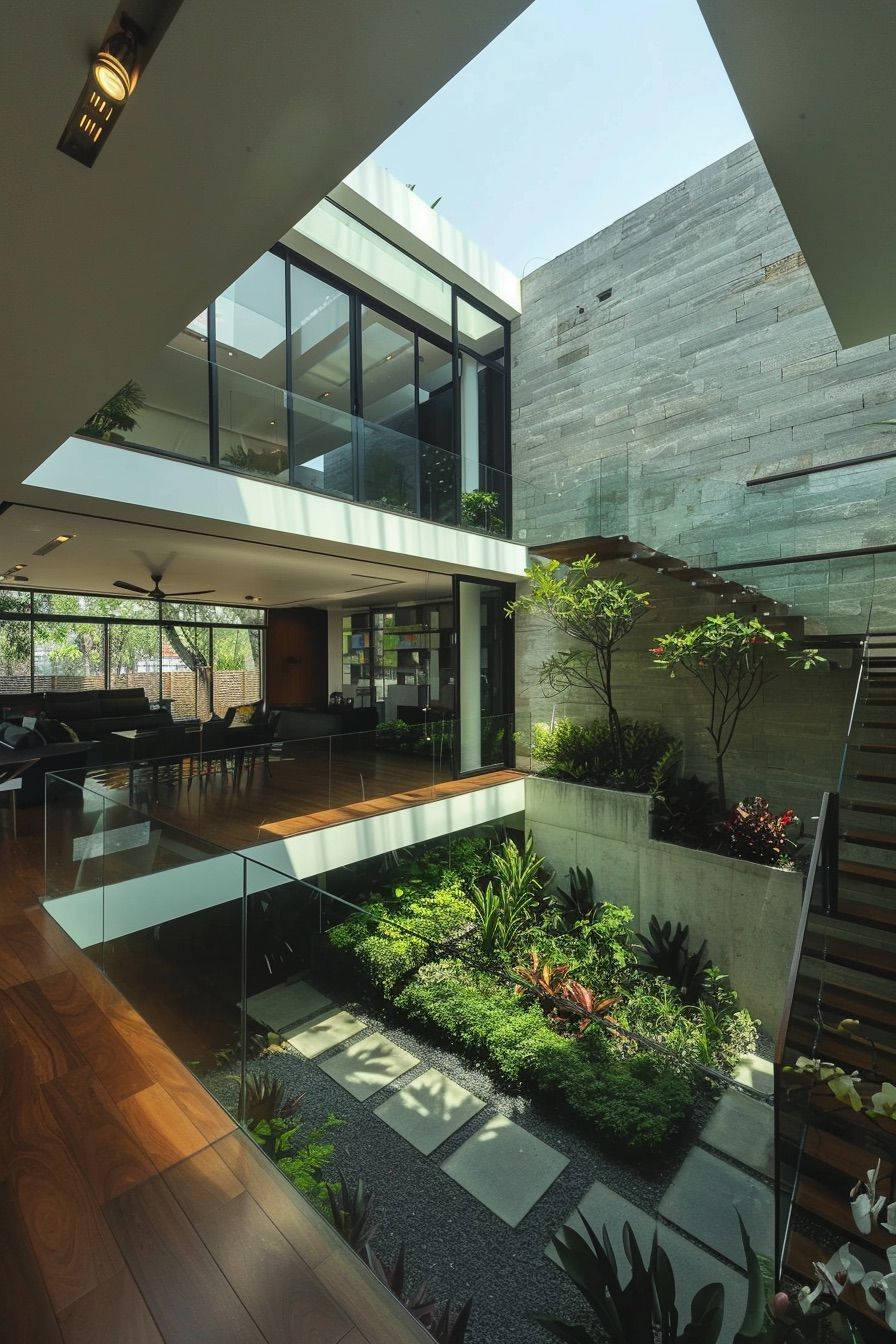 courtyard house vertical garden with trees
