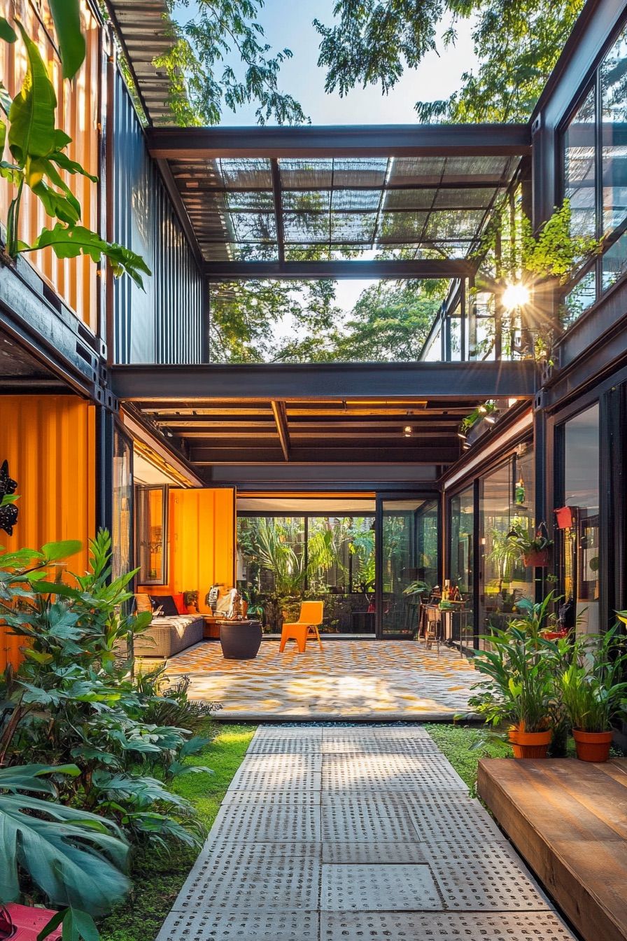 shipping container house courtyard 2