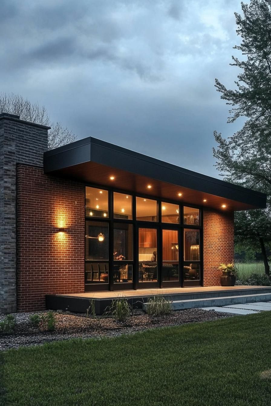 Brick Veneer With Modern Blackened Steel Accents