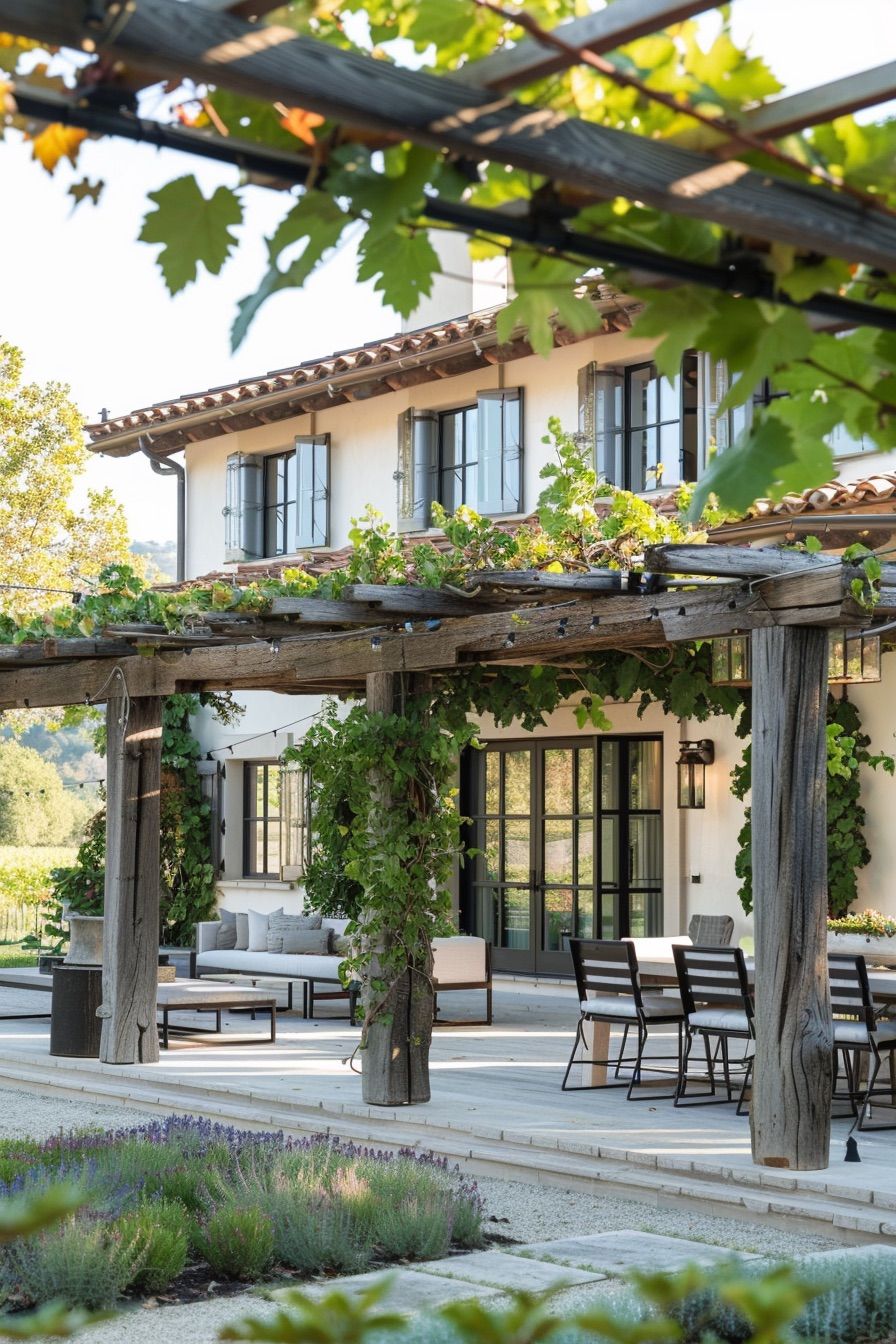 mediterranean house pergola seating
