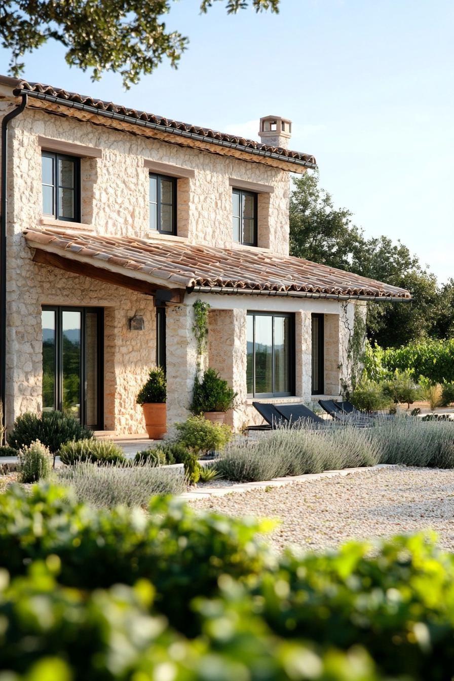 modern French mediterranean house with stone facade beautiful vineyard landscape 2