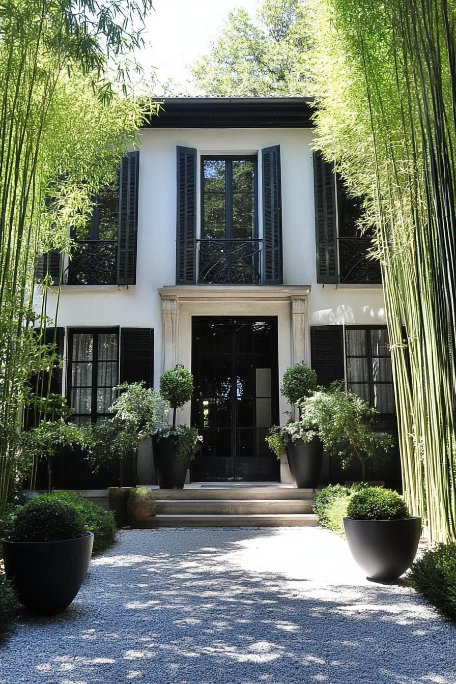 modern French house facade with bamboo accents rustic French garden 2