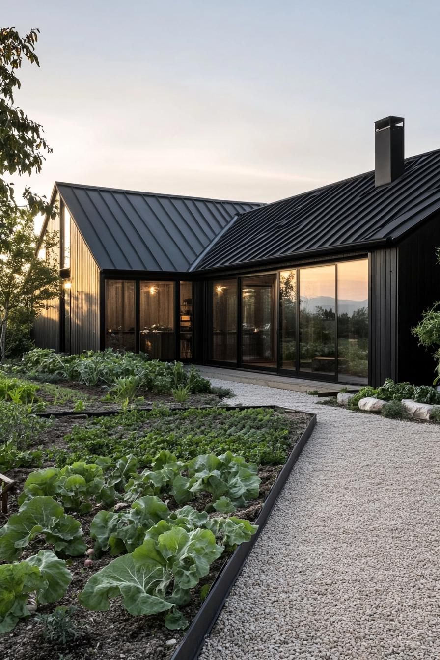 modern farmhouse L shaped house courtyard with vegetable garden 3