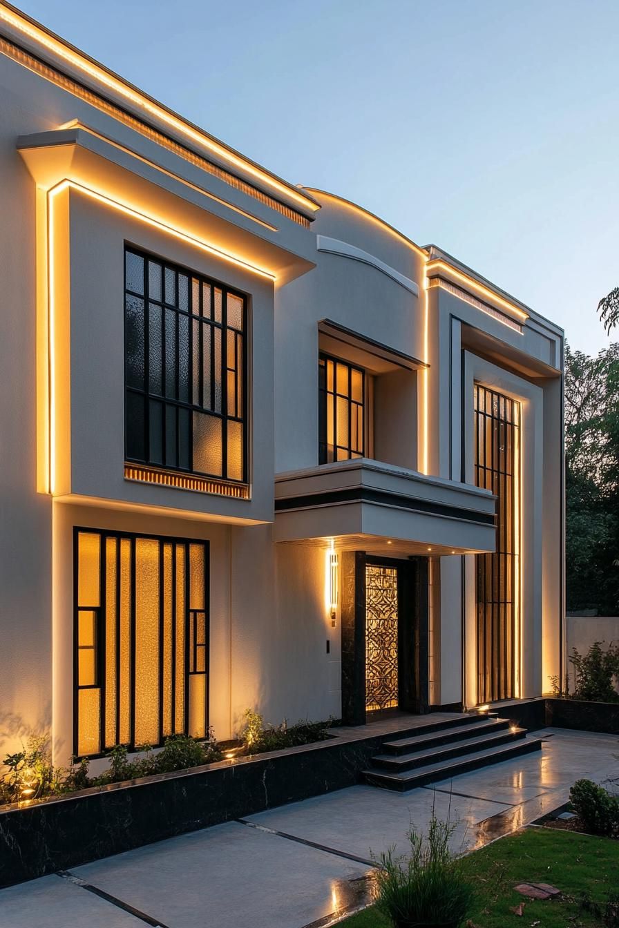 retro style modern house facade with art deco detailing 3