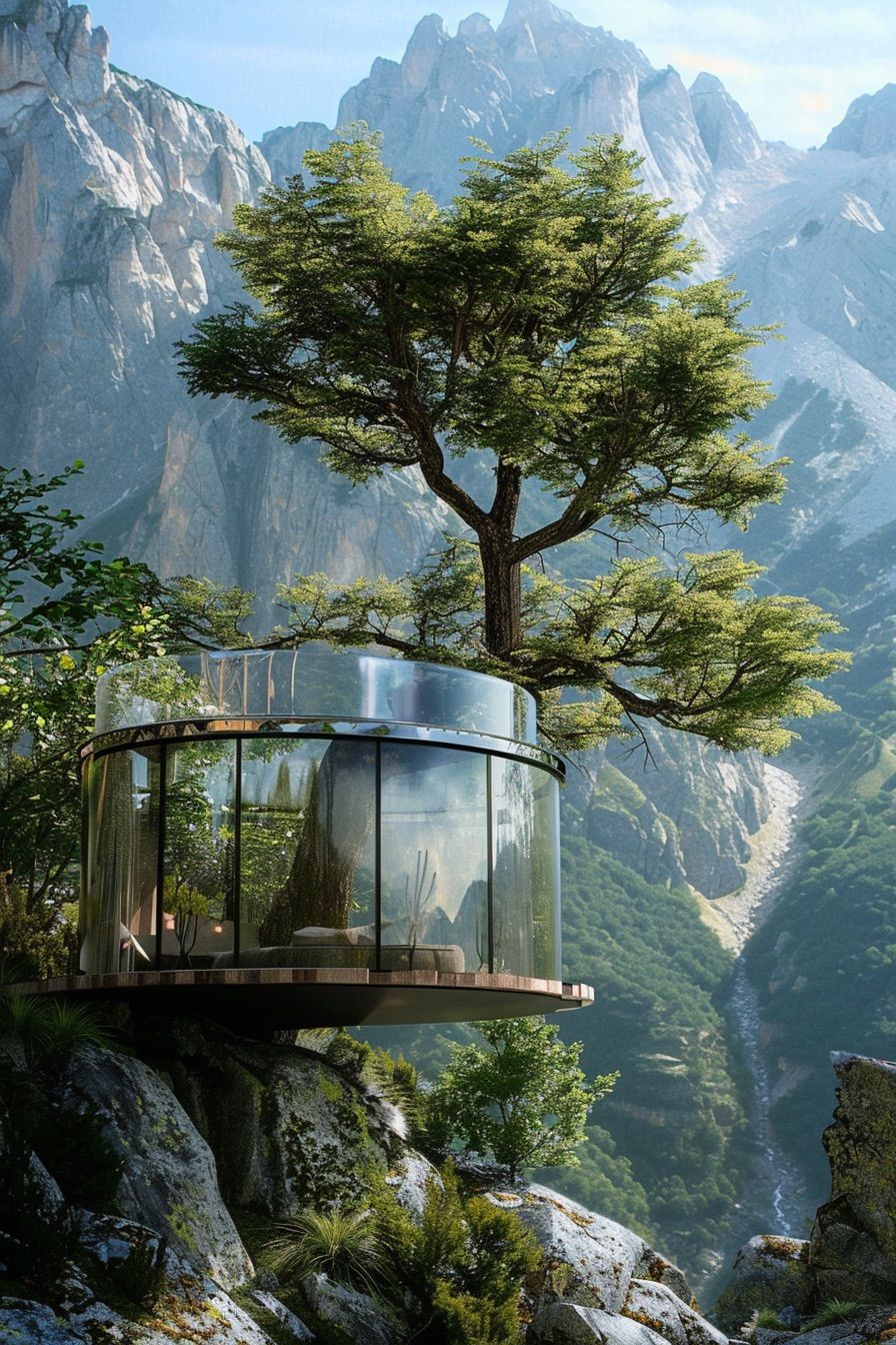 Glass Cabin Built Around Tree