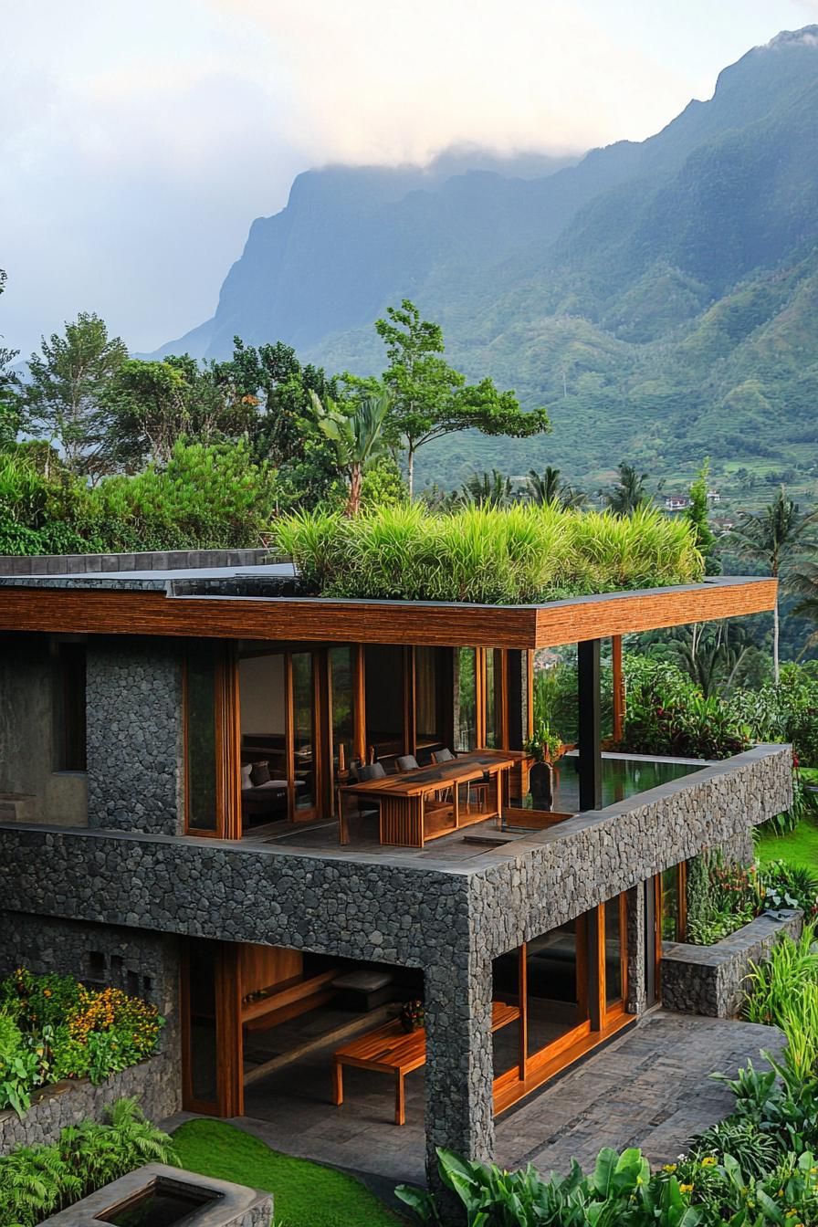 Stone and Timber Home With Rooftop Garden