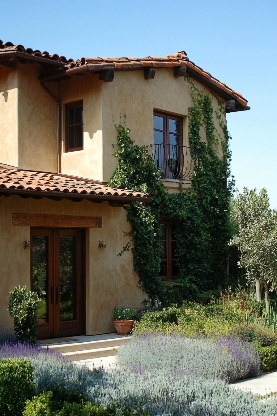 modern Tuscan house with earth toned exterior and climbing vines 3