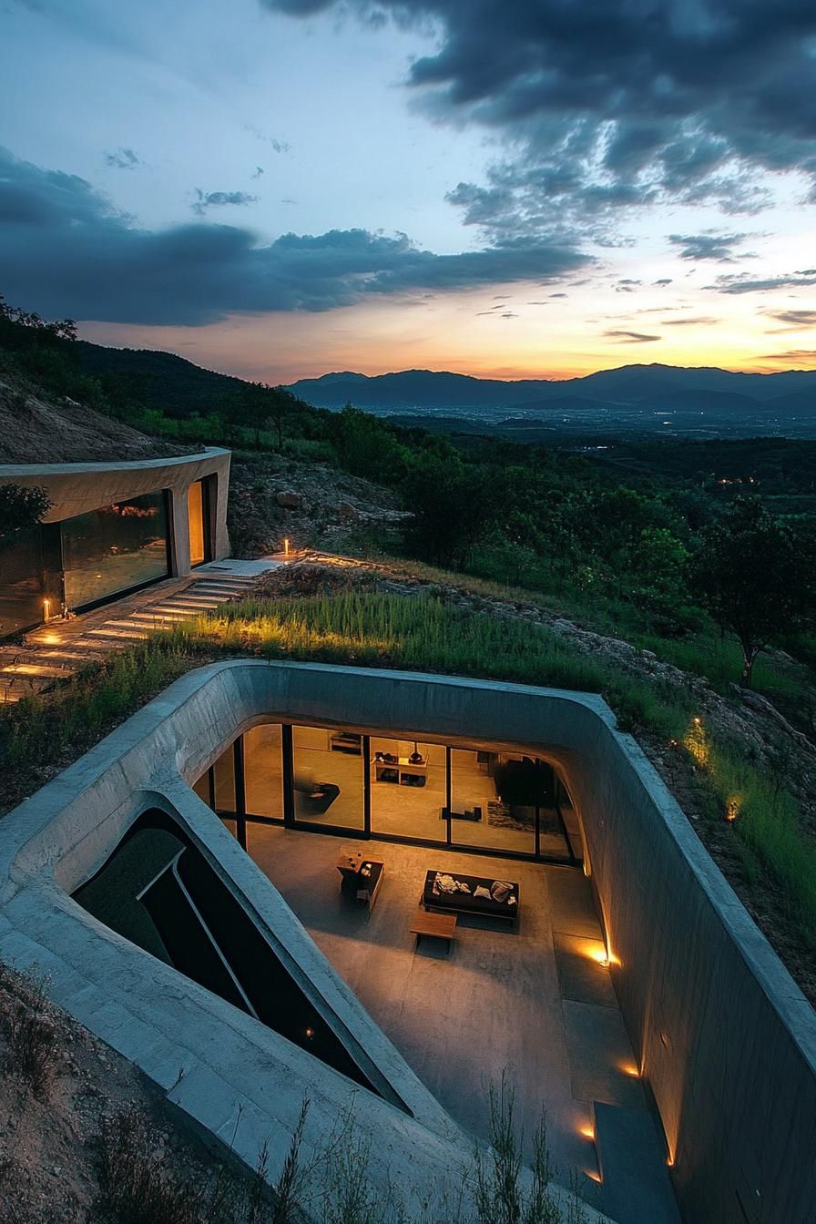 modern house in a slope underground with stunning mountain view 2