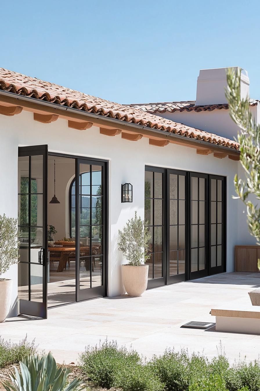 modern spanish villa courtyard French doors