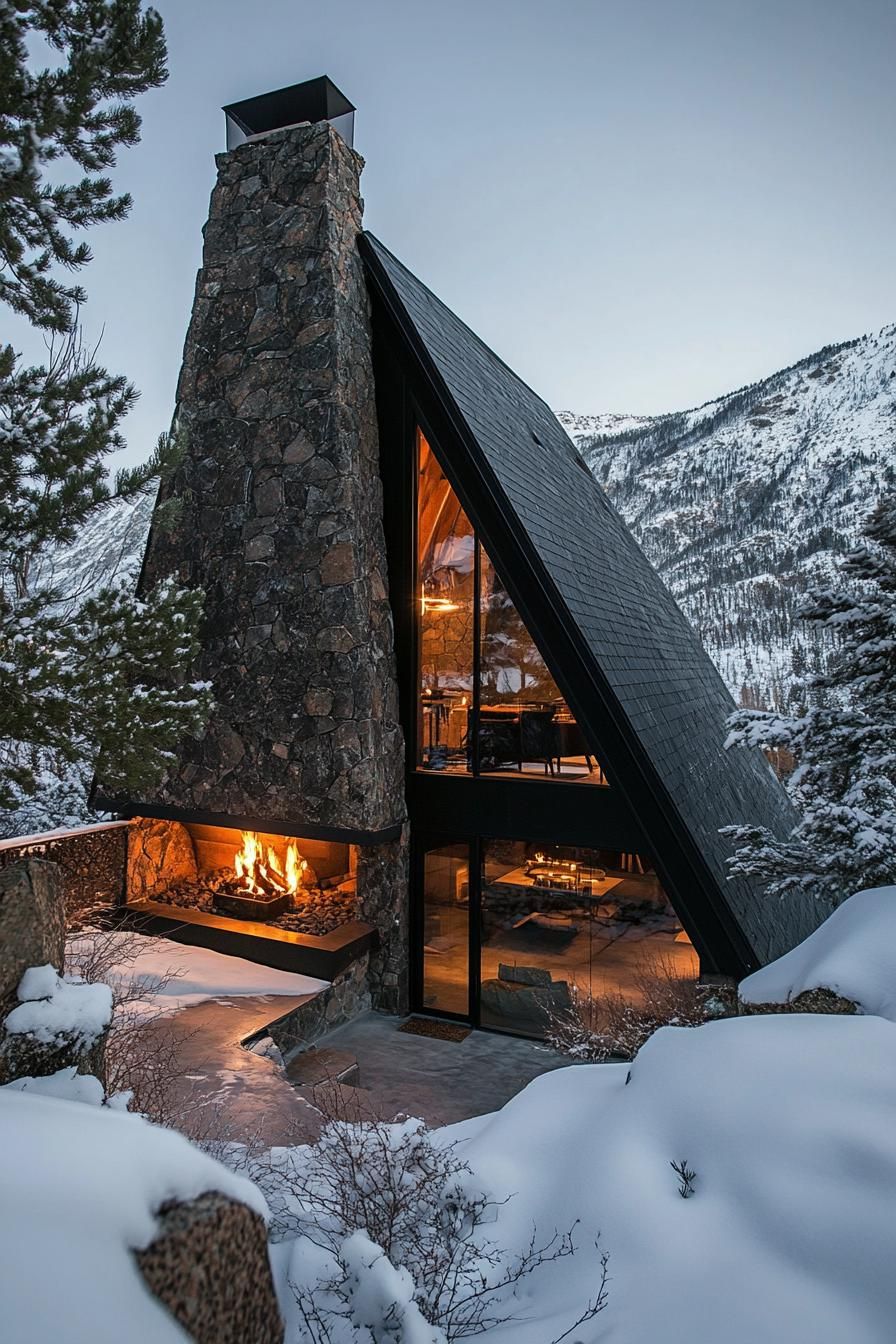 A-frame Home With an Outdoor and Indoor Stone Hearth