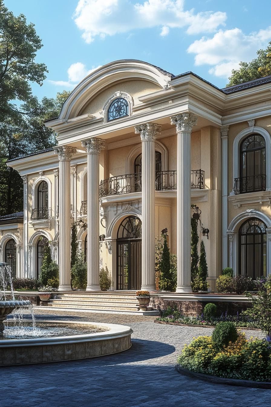 Elegance in Columns: Esteemed Villa with Fountains