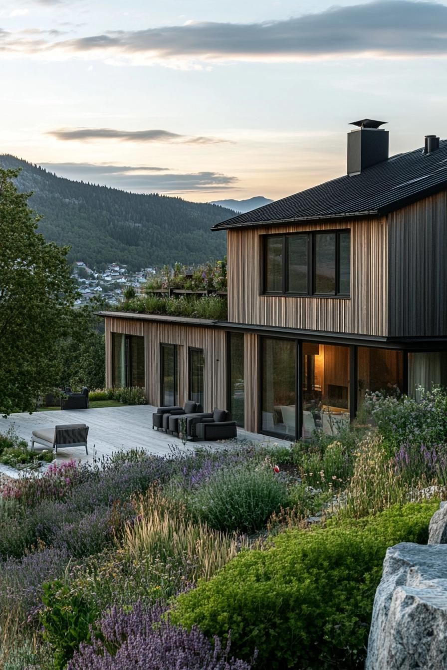 modern farmhouse with vertical garden in beautiful Scandinavian valley 2