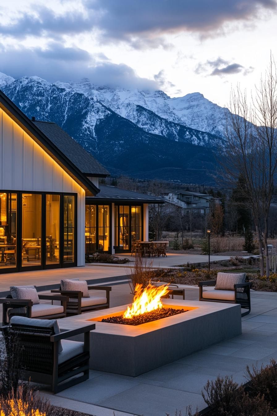 Fire Pit Seating Area in an L-shaped Outdoor Patio