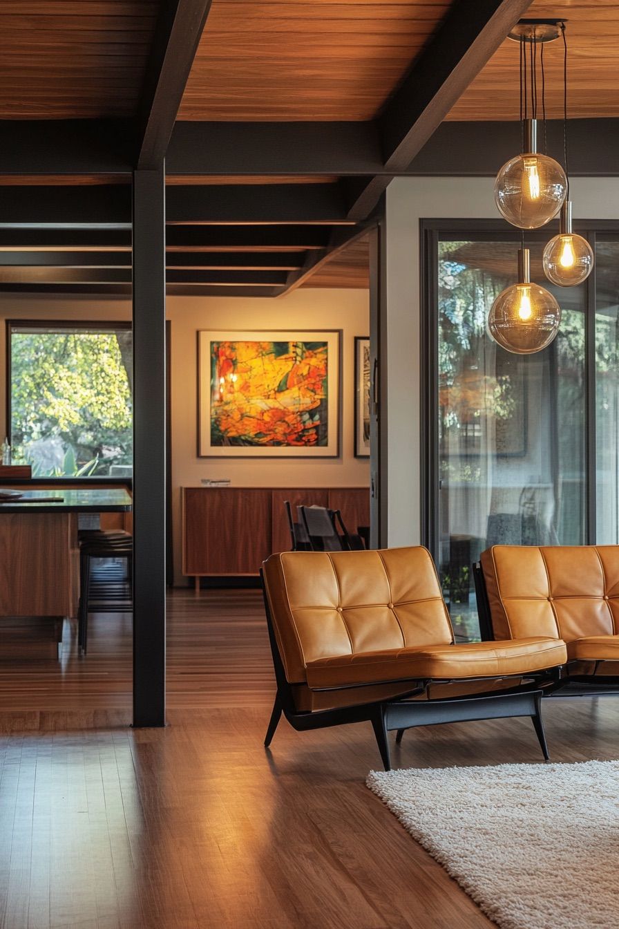 mid century modern house post and beem interior 3