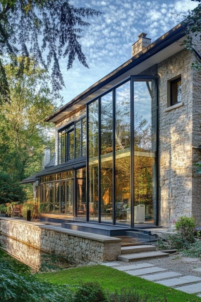 classic french house with glass windows