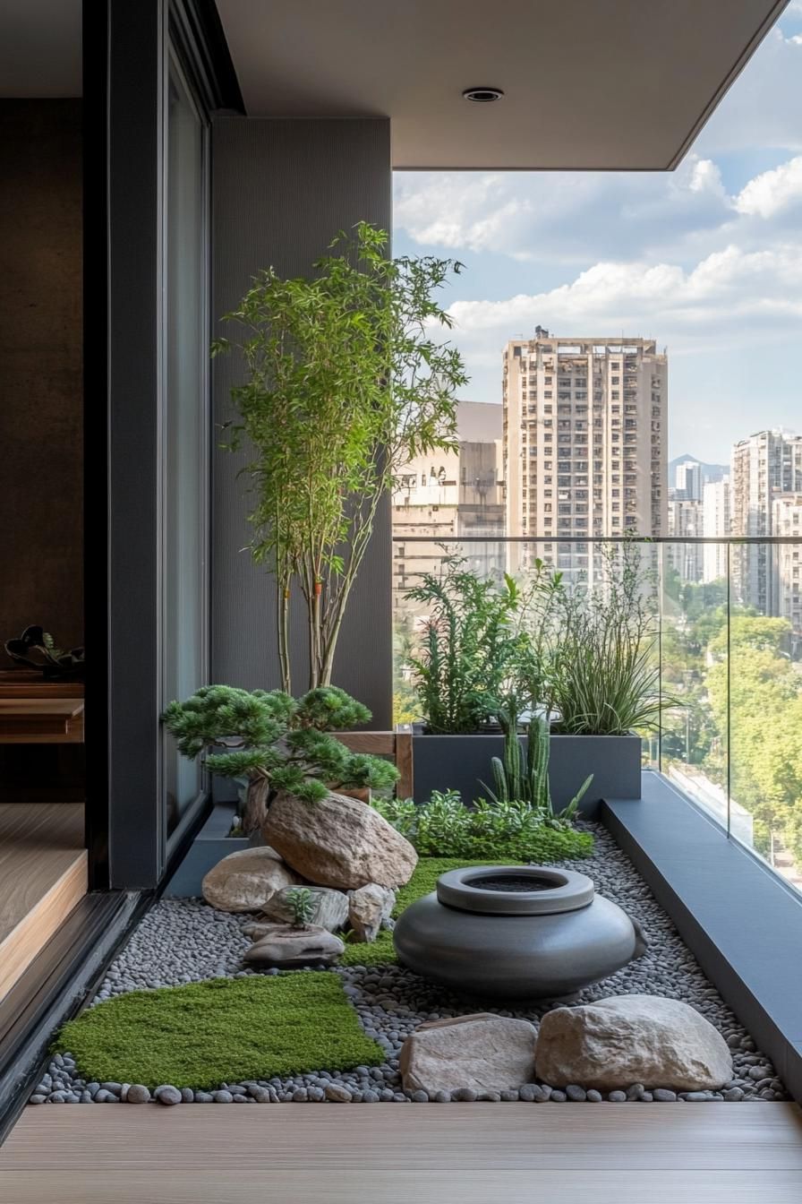 modern apartment small balcony interior with mini zend garden