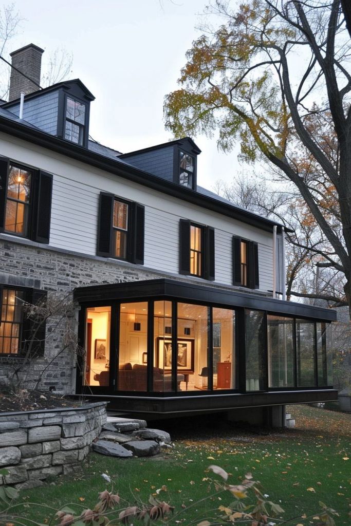 Colonial Base, Cantilevered Modern Addition